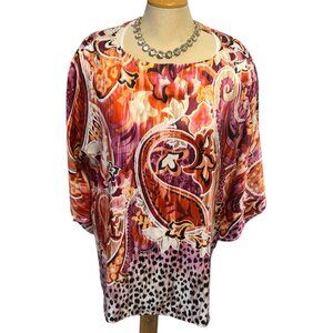 CHICOS Chianti Poncho Paisley Pink Size L/XL 40th Anniversary Leopard print